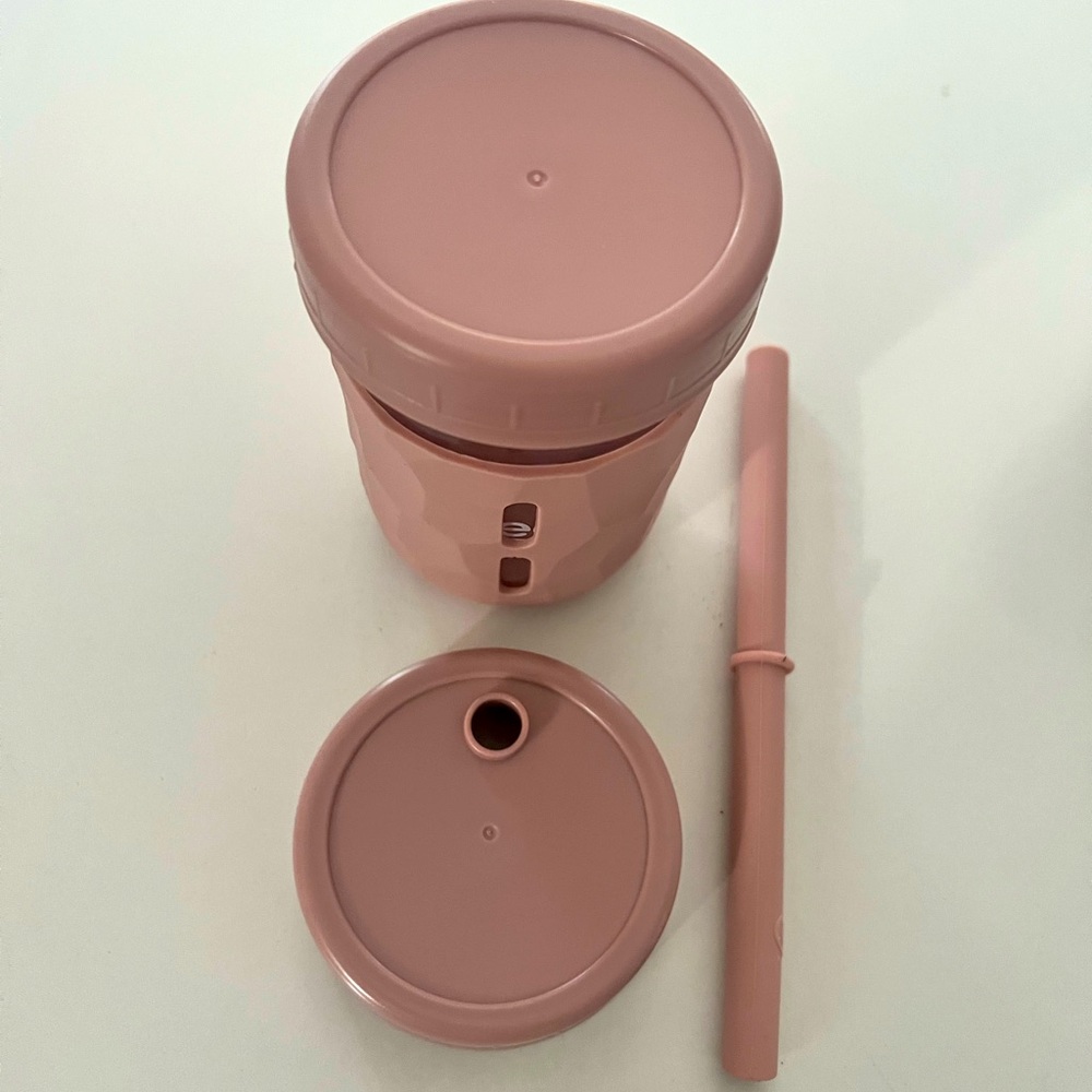 Glass Cup With Lid & Straw (toddler)-Pink